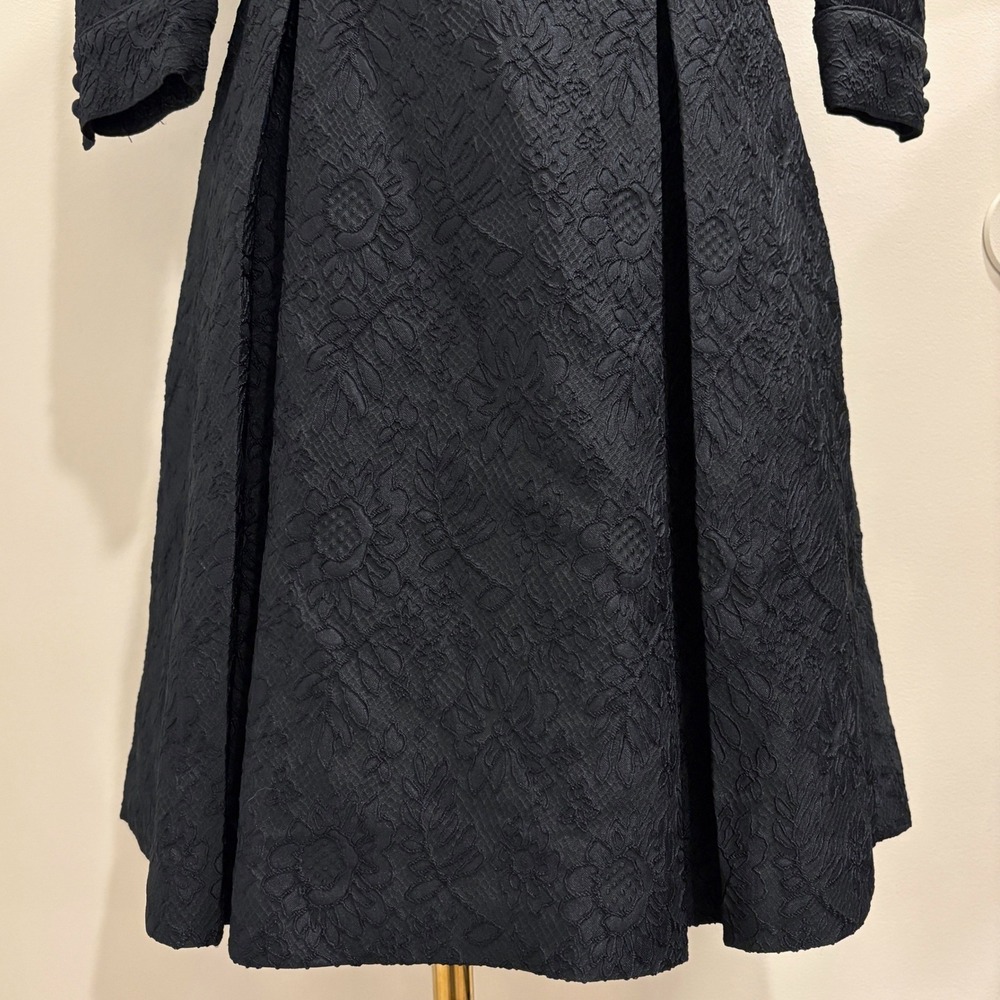 Brooks Brothers Black Floral Jacquard Split Square Neck Fit & Flare Midi Dress 2 - Picture 4 of 11